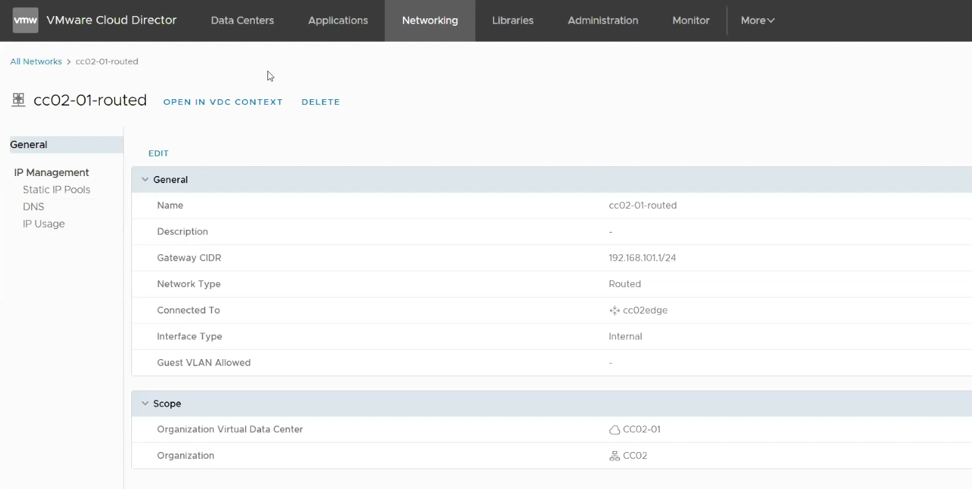screenshot of VMware Cloud Director